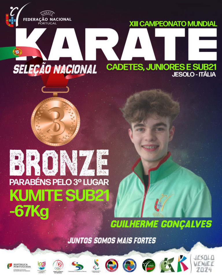 Medalha de Bronze – XIII Campeonato do Mundo de Karate (Cadetes, Juniores e Sub21) – Jesolo, Itália